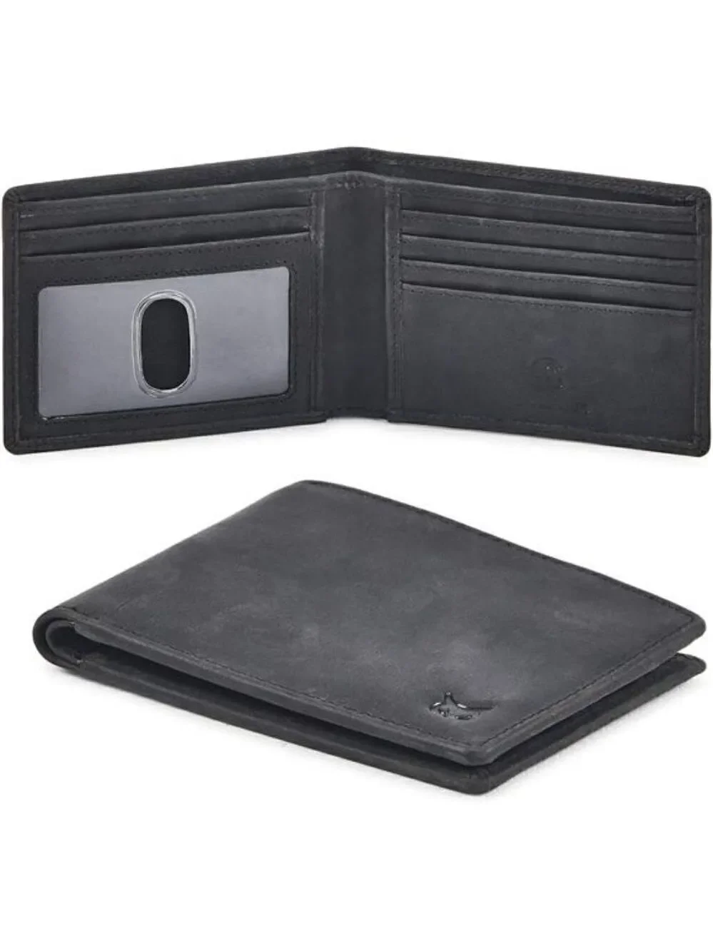 Genuine Leather Mens Bi fold Wallet RFID Blocking Slim Pocket Thin ID BLACK NEW
